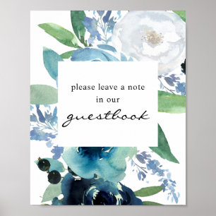 Símbolo Guestbook Dusty Blue Floral 2 Poster V2
