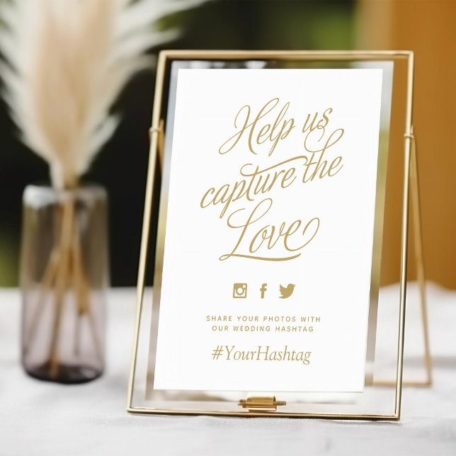 Símbolo Hashtag de Casamento Personalizado Dourado (Criador carregado)