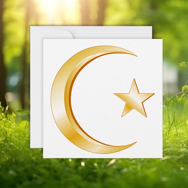 Símbolo Islâmico Convite/Cartão de Anúncio (Islam Symbol Announcement/Invitation. Gold crescent moon, star. Customize with your text.)