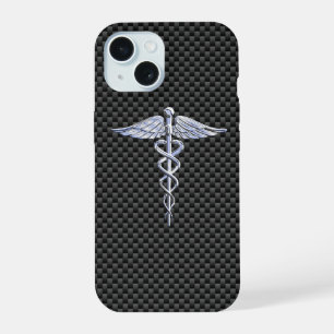 Símbolo Médico Caduceu Cromo Fibra de Carbono Deco