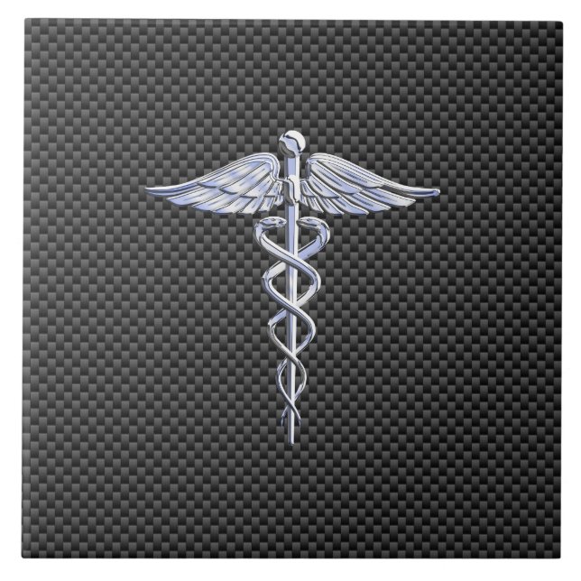 Símbolo Médico Silver Caduceus Estilo de Fibra Car (Frente)