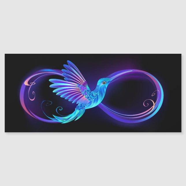 Símbolo Neon Infinity com Hummingbird brilhante (Frente)
