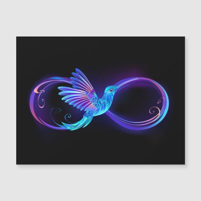 Símbolo Neon Infinity com Hummingbird brilhante (Frente)