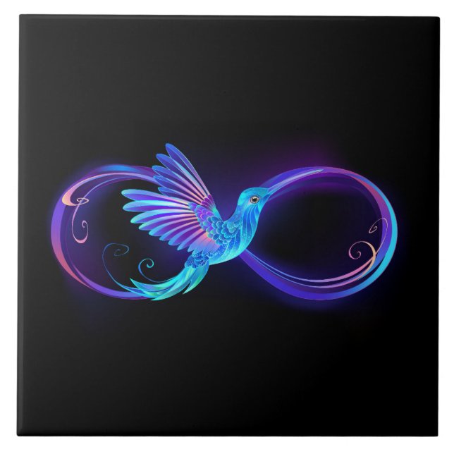 Símbolo Neon Infinity com Hummingbird brilhante (Frente)