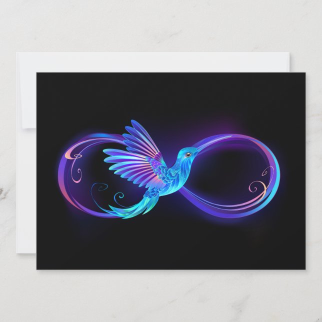 Símbolo Neon Infinity com Hummingbird brilhante (Frente)