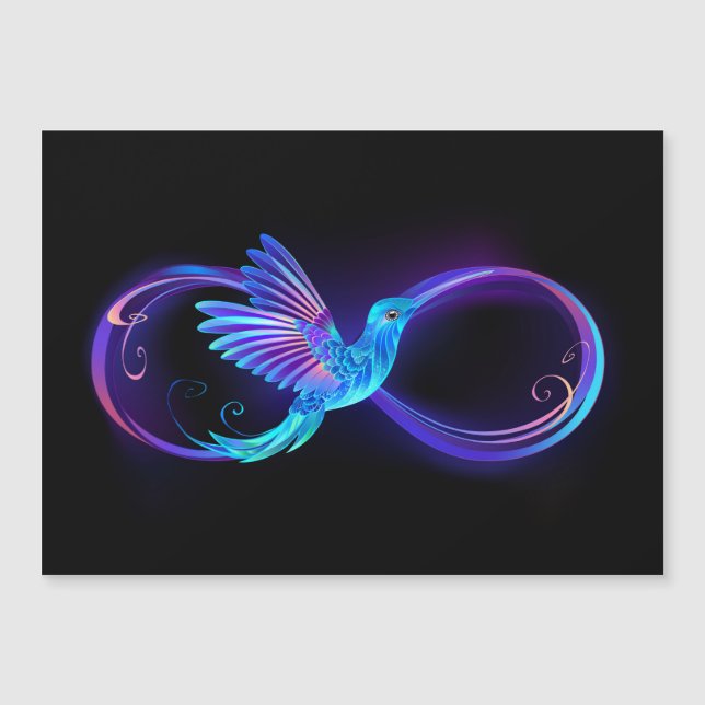 Símbolo Neon Infinity com Hummingbird brilhante (Frente)