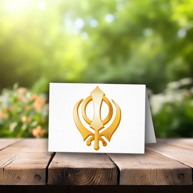 Símbolo Sikh - Cartão de Saudação (Sikh Greeting Card, Gold Khanda, symbol of the Sikh religion. Customize with your text or message.)
