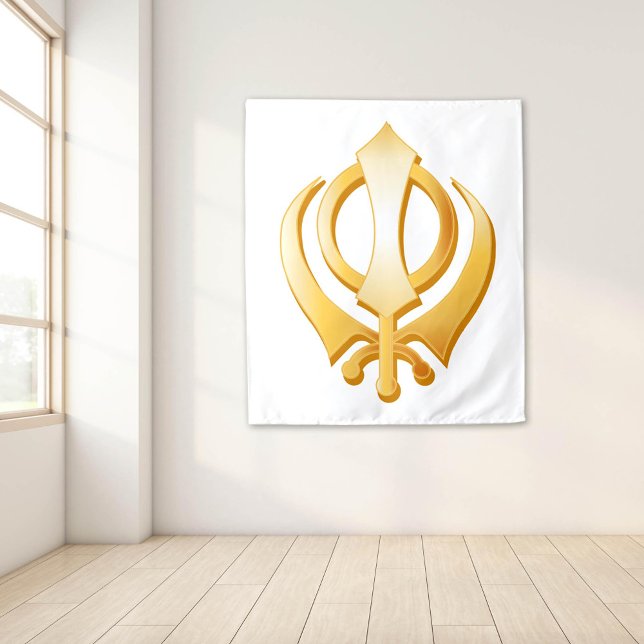 Símbolo Sikh Tapeçaria (Gold Khanda Tapestry, symbol of the Sikh religion. )
