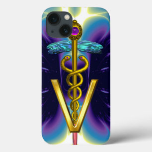 SÍMBOLO VETERINÁRIO CADUEUS ouro / Azul Roxo