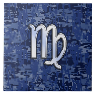 Símbolo Virgo Zodíaco na Camuflagem Digital Azul