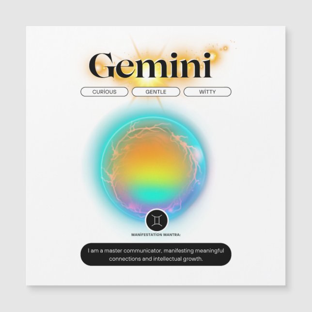 Símbolo Zodiac Moderno Gemini Cita Elemento Ar (Frente)
