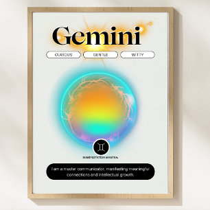 Símbolo Zodiac Moderno Gemini Cotação Poster de El