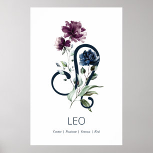 Símbolo Zodiac - Sinal Floral Moderno Leo Poster