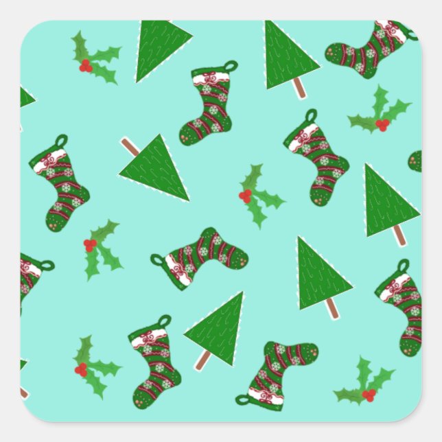 Símbolos Natal Etiqueta de Presente Aqua (Frente)