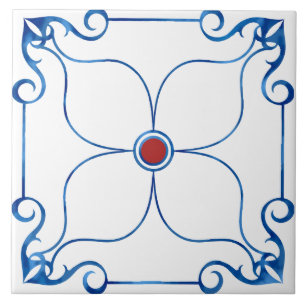 Simetria Floral Mediterrânica (Vermelha) Azulejo c