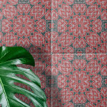 Simétrica Geométrica da Cinza Vermelha Texturizada<br><div class="desc">Este é um belo azulejo cerâmico que mostra uma sinfonia de design e cor. O azulejo é adornado com um elaborado padrão de motivos florais vermelhos, esboçados em branco, que se destacam contra um fundo texturizado de cinzas escuras. Cada flor é intricadamente desenhada com padrões detalhados dentro das suas pétalas,...</div>
