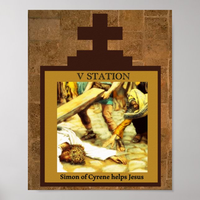 Simon of Cyrene Helps Jesus Station 5 Poster (Frente)