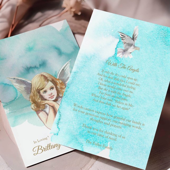 Simpatia Cartões de agradecimentos Funeral Angel D (Angel and Dove Memorial Sympathy Funeral Thank You Card)