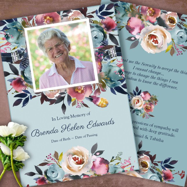 Simpatia Cartões de agradecimentos Funeral Floral  (Sympathy floral Celebration of Life, In Loving Memory, Forever in our Hearts Funeral thank you cards)