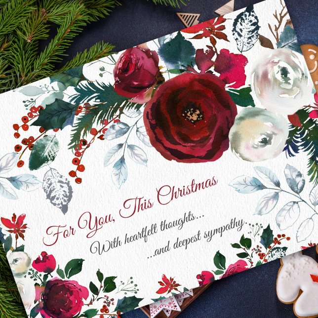 Simpatia Cartões de natal de Natal | Para Você (Holy, Berries and Roses Christmas Thinking of You Sympathy Card)