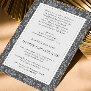 Simpatia Elegante Damask Funeral Obrigado Cartões