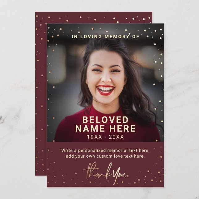 Simpatia Funeral Burgundy Obrigado Cartão com foto (Frente/Verso)