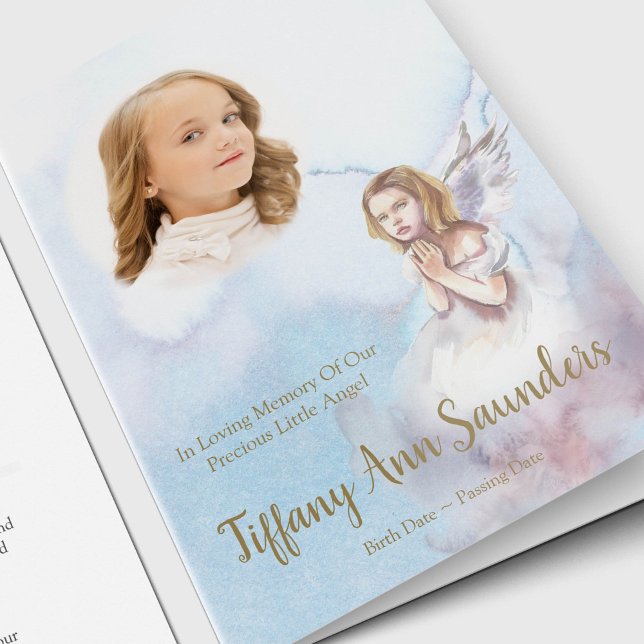 Simpatia Memorial Angel Funeral Obrigado Cartões (Angel with a photo of your loved one, watercolor background memorial sympathy funeral thank you card)