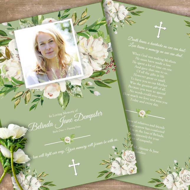 Simpatia Rosa Cartões de agradecimentos Funeral (Sympathy floral Celebration of Life, In Loving Memory, Forever in our Hearts Funeral thank you cards)