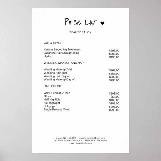 Simpel Black Price List Poster (Frente)