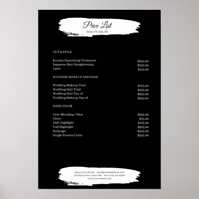 Simpel Black Price List Poster (Frente)