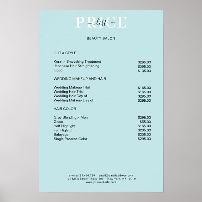Simpel Blue Price List Poster (Frente)