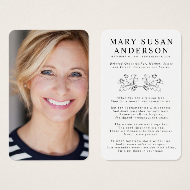 Simple Acorn Photo Memorial Card (Frente & Verso)