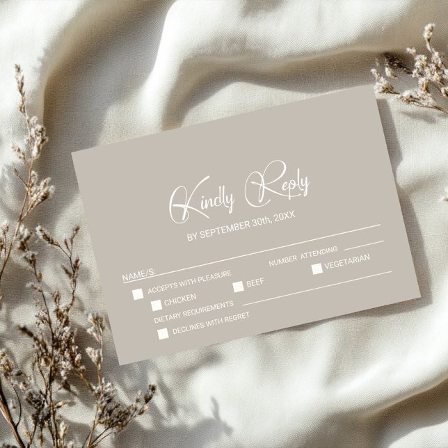 Simple Beige Wedding RSVP with Menu Options  (Criador carregado)