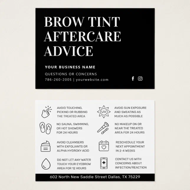 Simple Black Brow Tint Aftercare Instructions Card Zazzle Brasil