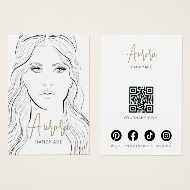 Simple Black White Girl Drawing Jewelry Display (Frente & Verso)