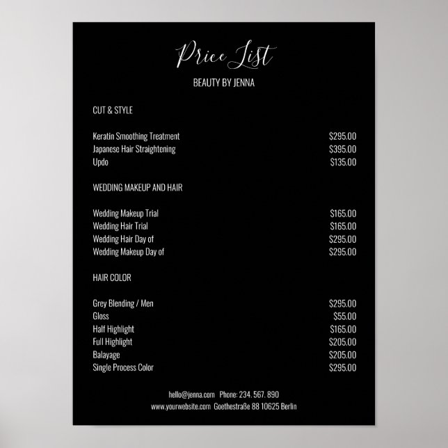 Simple  Black White Preislisten Poster (Frente)