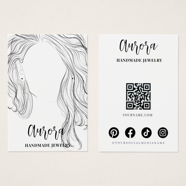 Simple Black White Wavy Hair Jewelry Display Card (Frente & Verso)