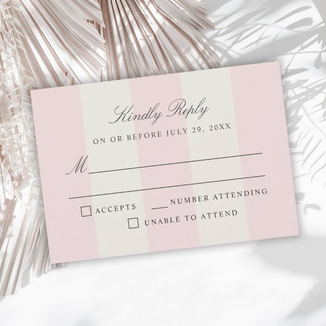Simple Blush Pink Cabana Stripes Wedding RSVP (Criador carregado)