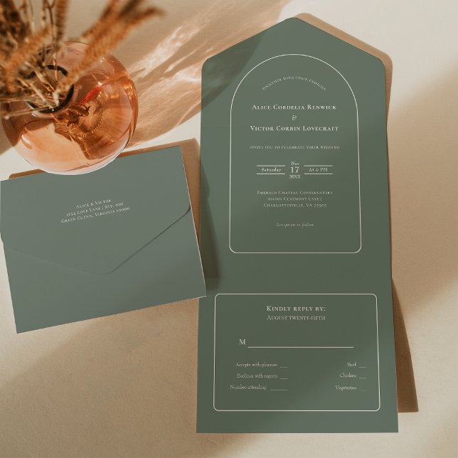 Simple Boho Arch Sage Green Wedding RSVP (Criador carregado)