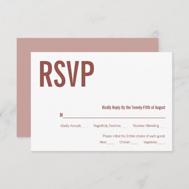 Simple Boho Dusty Rosa Typografia Casamento RSVP (Frente/Verso)