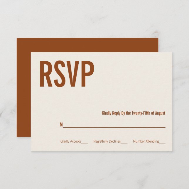 Simple Boho Terracotta Typoographic RSVP (Frente/Verso)