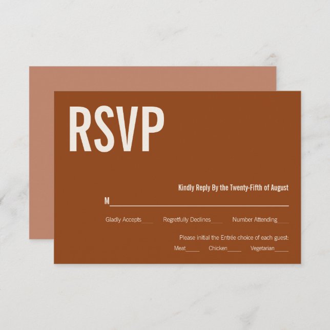 Simple Boho Terracotta Typoographic RSVP (Frente/Verso)