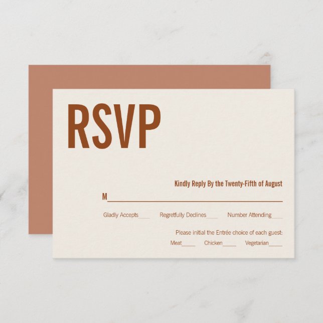 Simple Boho Terracotta Typoographic RSVP (Frente/Verso)