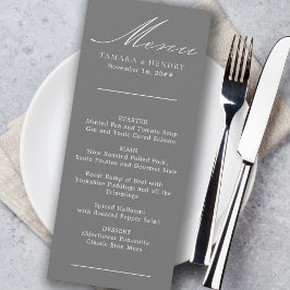 Simple Calligraphy Grey Wedding Menu
