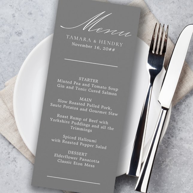 Simple Calligraphy Grey Wedding Menu (Criador carregado)