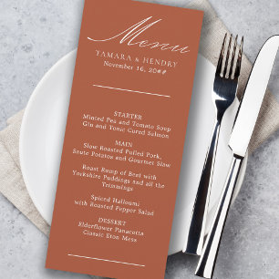 Simple Calligraphy Terracotta Wedding Menu