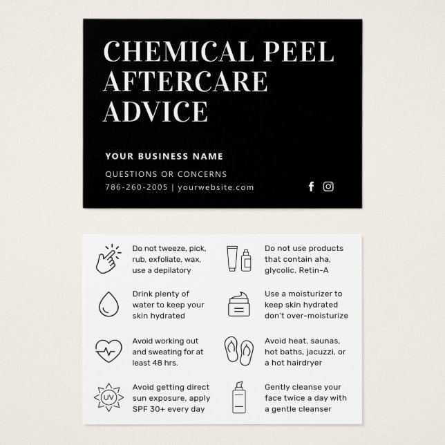 Simple Chemical Peel Aftercare Instruction Card (Frente & Verso)