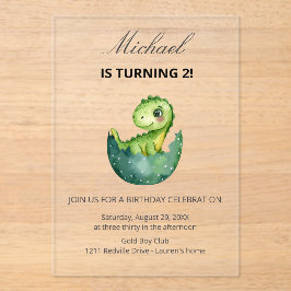 Simple Cute Green Dinosaur Birthday Party Invitati