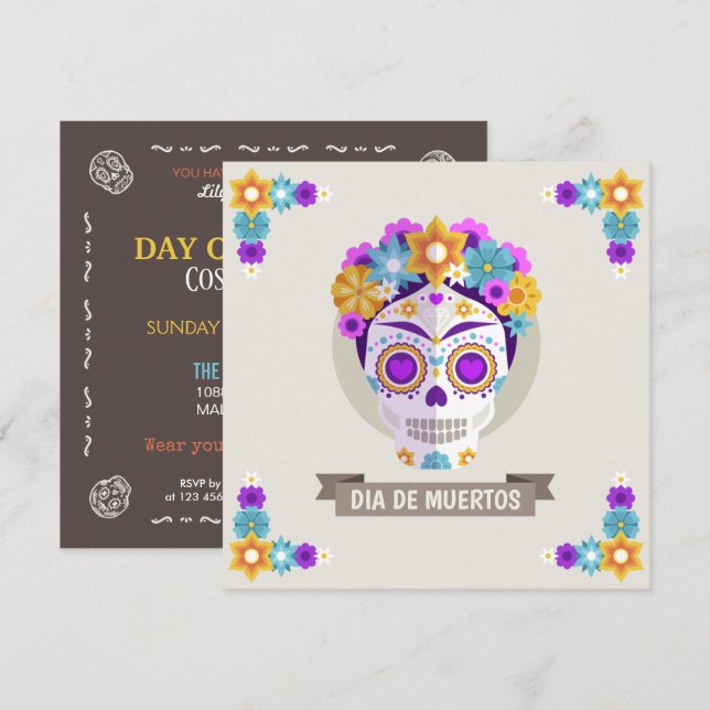Simple Dia de los Muertos - Convite de Crânio (Frente/Verso)