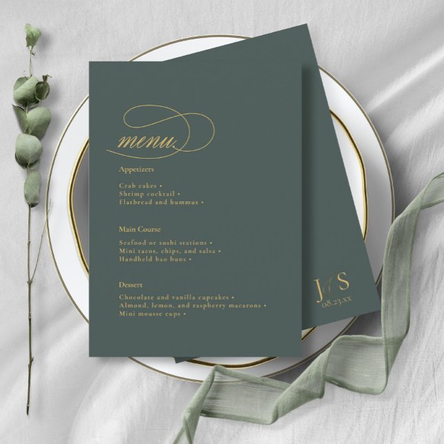 Simple Elegance Wedding Menu Green ID1022 (Criador carregado)